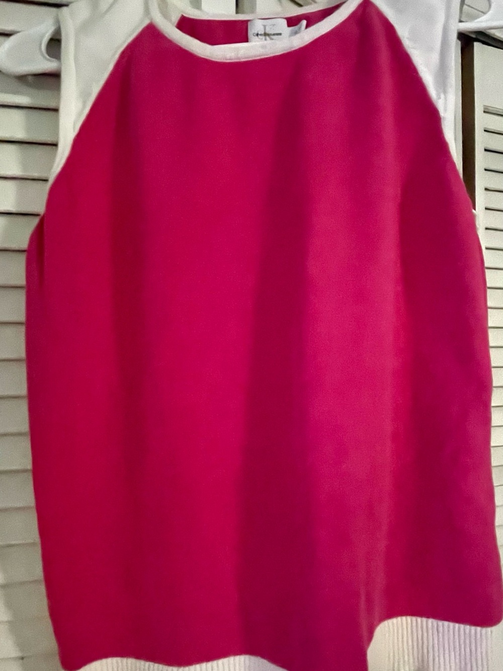 Calvin Klein Jeans Vintage 90s Hot Pink White Colorblock Knit Top XL Cotton